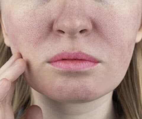 gespannte und gerötete Haut